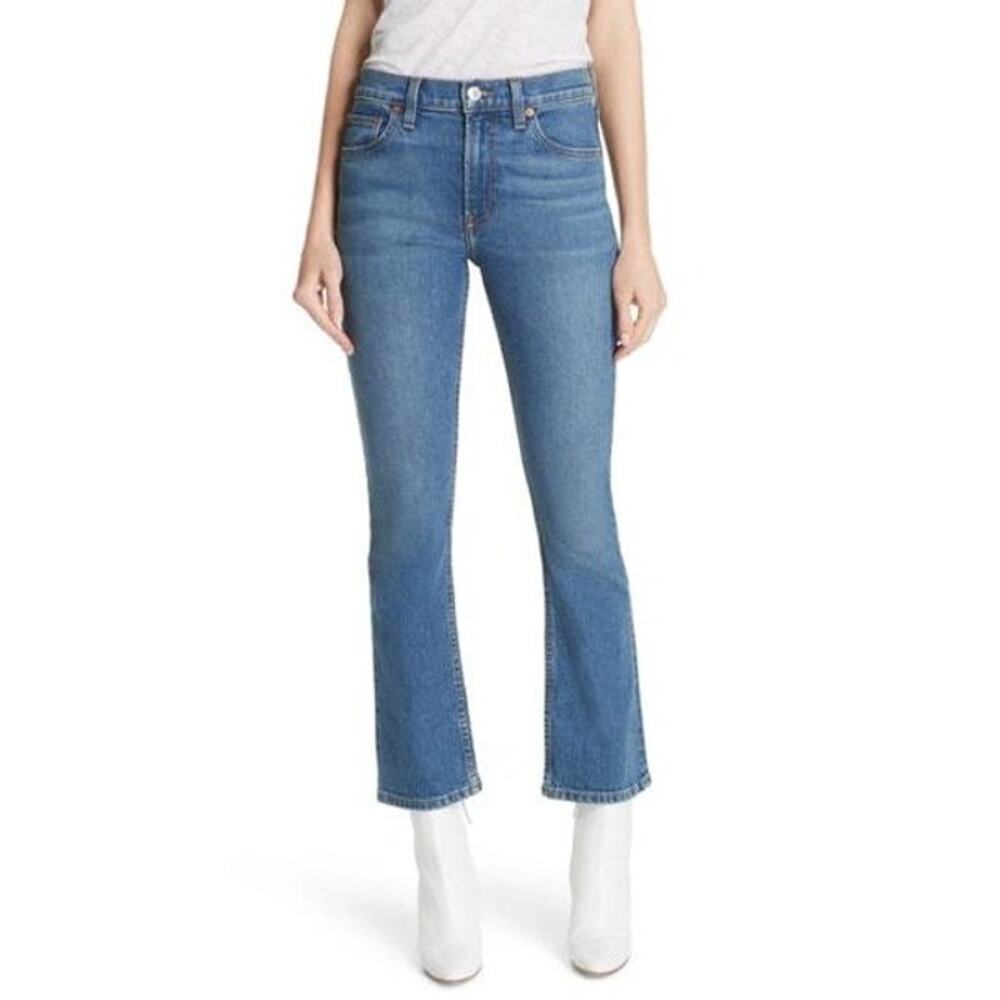 Re/Done Cropped Stretch Mid-Rise Kick Flare Jeans In Blue Size 28 NWT